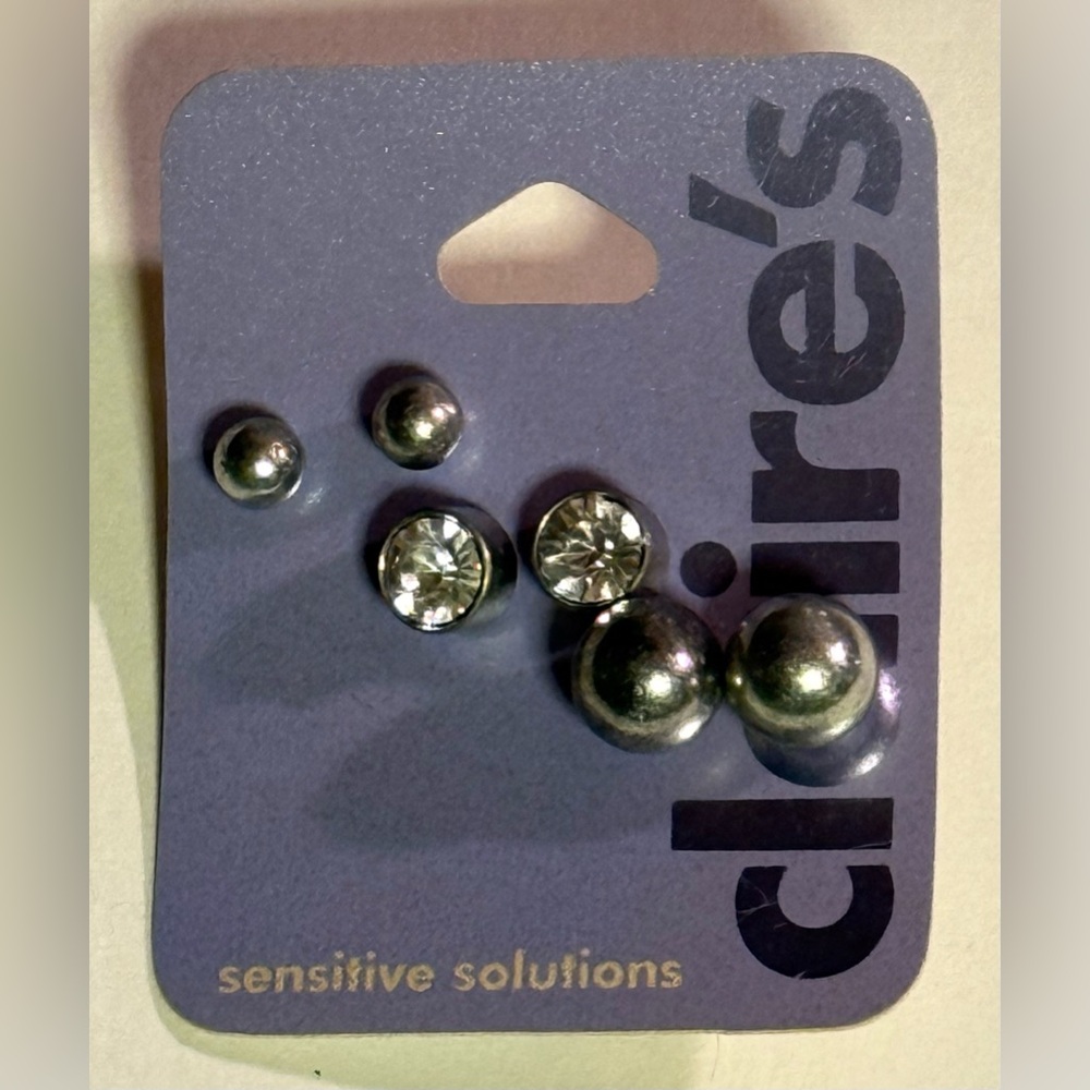 Claire’s Set of 3 Silver Balls & Round Rhinestone Earrings